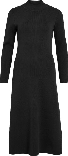 Vila Midikjole Visway Highneck L/S Midi Knit Dress Svart