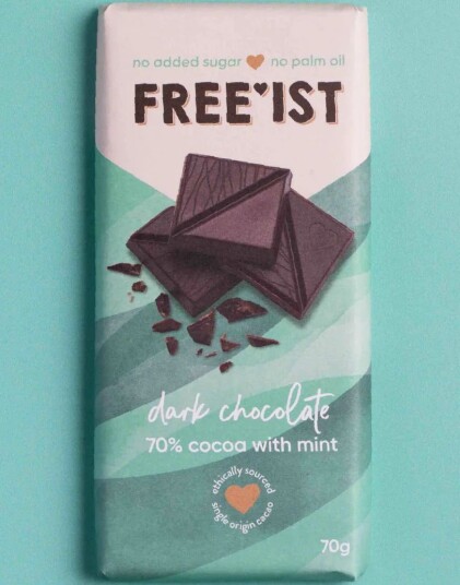 Free’ist Sukkerfri Mørk Melkesjokolade med Mintsmak 70 gram