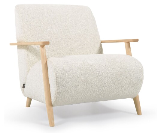 Kave Home Meghan Loungestol, Hvit Lammeskinn-look/Ask Unoliving 1694401-01-0 1596067-06-0
