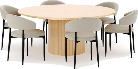 Kopparbo Rundt Spisebord 180 cm med 6 Sawako Stoler - Hvitlasert