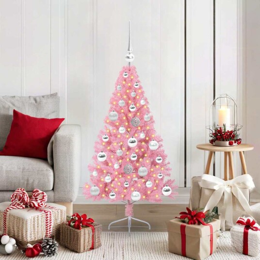 Kunstig Forhåndsopplyst Juletre med 150 LED Rosa 120 cm PVC