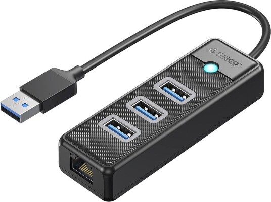 Orico PW3UR25-U3 USB-hub med 3x USB-A 3.0 og RJ45 2,5G Ethernet 0,15m Svart