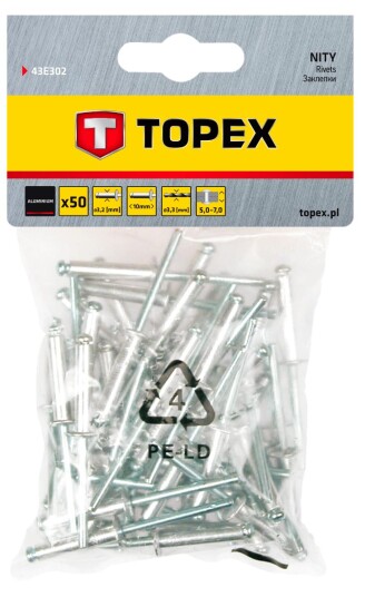 POPNAGLE 3,2x10mm 50pk ALUMINIUM BLINDNAGLE TOPEX POPNAGLE 3,2x10mm 50pk ALUMINIUM BLINDNAGLE TOPEX