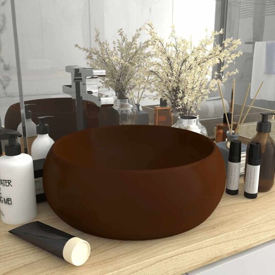 Luksuriøs Servant Rund Matt Mørkebrun 40x15cm Keramisk