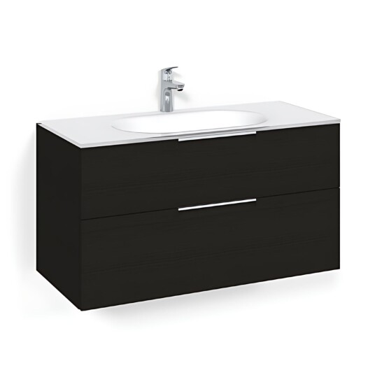 Macro Design Crown Grip Servantskap 2-skuff - med Glasservant Svart eik / 100cm Glass Edge Hvit