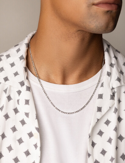 Nialaya Men"s Silver Figaro Chain In 3Mm   Silver   ONE SIZE 59 cm