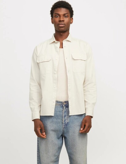 Jack & Jones Jjetravis Shirt Ls Noos   Cream   XL