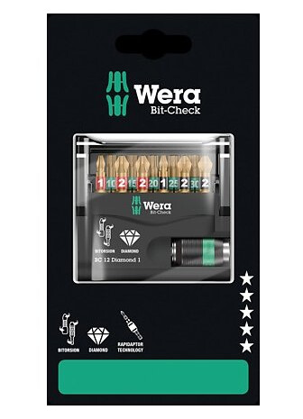 Wera 05136392001, 11 Stykker, Phillips,Pozidriv,Torx Plus, Ph 1,Ph 2, Pz 1,Pz 2, Tx10,Tx15,Tx20,Tx25,Tx30, 2,5 Cm