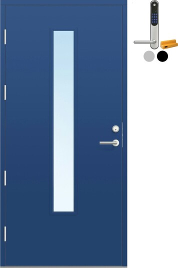 Ytterdør Bygg1 Fjell 15 Klarglass med Yale Entrus BxH: 90x210 cm, Høyre, NCS S-5030-R80B, Blå, Yale Sølv Ytterdør Bygg1 Fjell 15 Klarglass med Yale Entrus BxH: 90x210 cm, Høyre, NCS S-5030-R80B, Blå, Yale Sølv