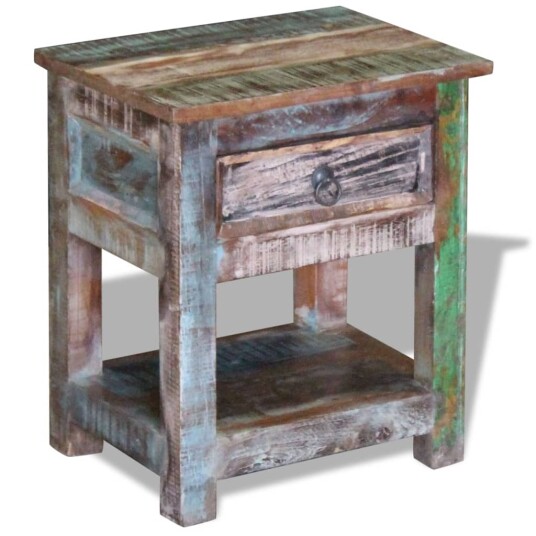 Sidebord med 1 skuff gjenvunnet heltre 43x33x51 cm 8718475524083