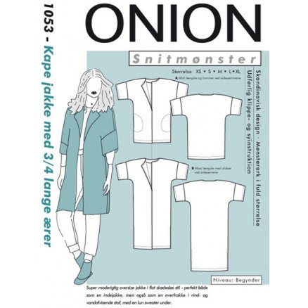 ONION Snittmønster 1053 Kape Jakke med 3 4 Lange Ermer Str XS XL ONION Snittmønster 1053 Kape Jakke med 3 4 Lange Ermer Str XS XL