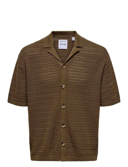 ONLY & SONS Onsthiago Ovz 7 Ss Resort Crochet Shirt - Brown - M