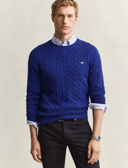 Gant Classic Cable Knit Sweater Blue XXL