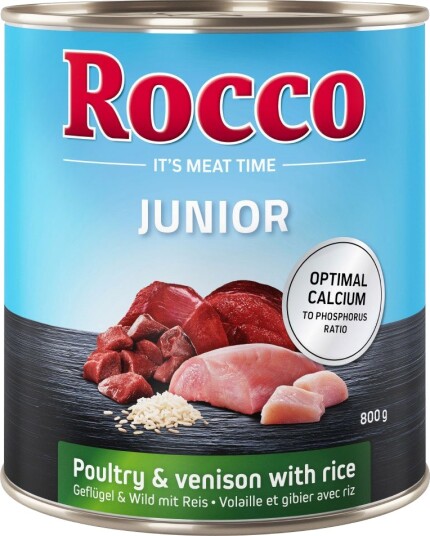 Rocco Våtfôr Junior Fjærkre & Vilt Med Ris + Kalsium 12 X 800 G