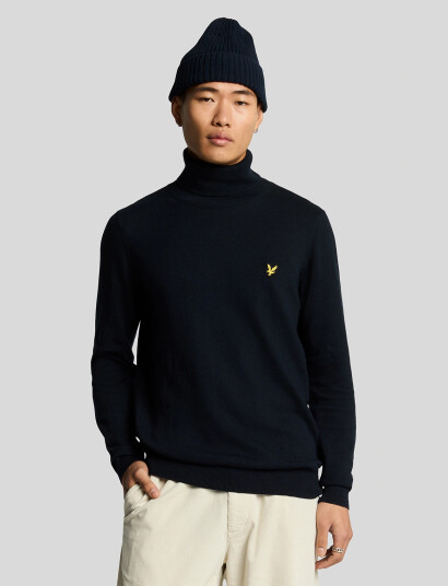 Lyle & Scott Cotton Merino Turtleneck Jumper - Navy - L