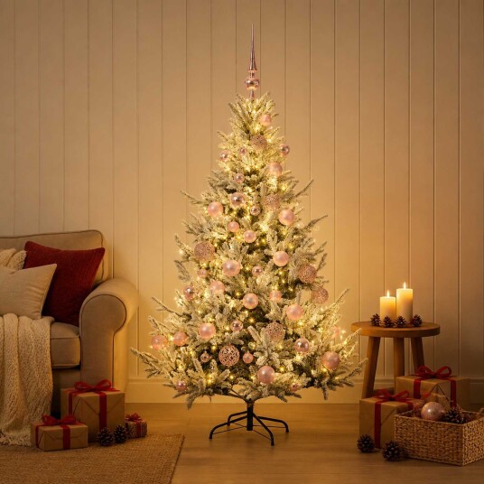 vidaXL Kunstig juletre med julekuler 120 cm 150 LED-lys Varmhvit