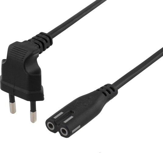 Deltaco 3m Strømkabel C7 Vinklet Europlug Svart Deltaco 3m Strømkabel C7 Vinklet Europlug Svart