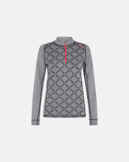 Dovre Women Langermet t skjorte 'half zip' 100% ull Grå