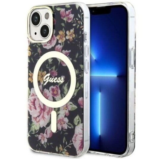Guess iPhone 14 Plus 6,7" Hardcase med Flower Design og MagSafe, Svart Guess iPhone 14 Plus 6,7" Hardcase med Flower Design og MagSafe, Svart