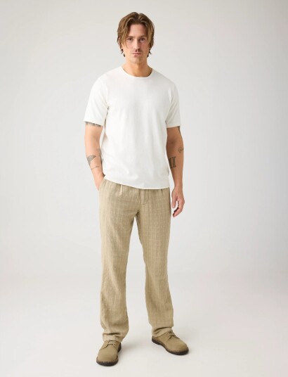Knowledge Cotton Apparel Fig Loose Structure Pants   Beige   XXL