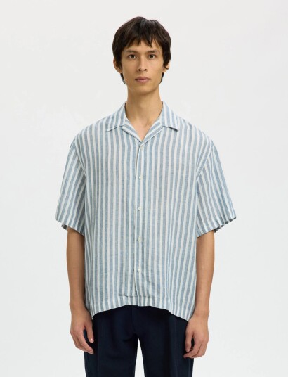 Selected Slhrlxkylian Linen Ss Shirt Resort Blue XXL