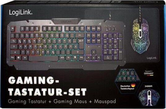 LogiLink Gaming-Set keyboard mouse and mouspad - Tastatur, mus og musematte, sett - Tysk - Svart LogiLink Gaming-Set keyboard mouse and mouspad - Tastatur, mus og musematte, sett - Tysk - Svart
