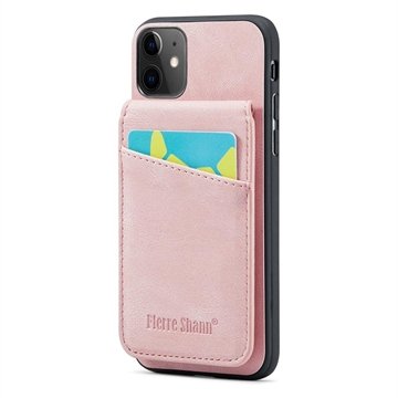 iPhone 11 Fierre Shann Belagt Hybrid-deksel med Kortluke og Stativ Rosa