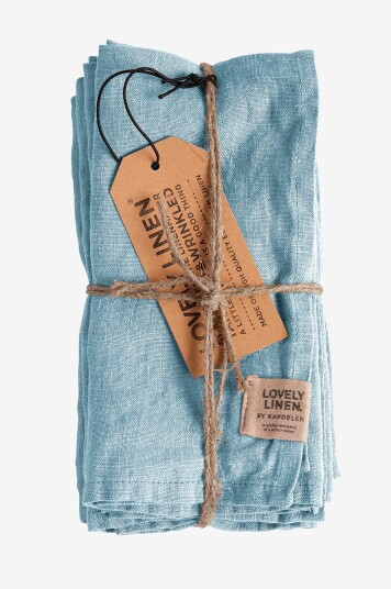 Lovely Linen Serviett Misty 4 pk i vasket lin Blå