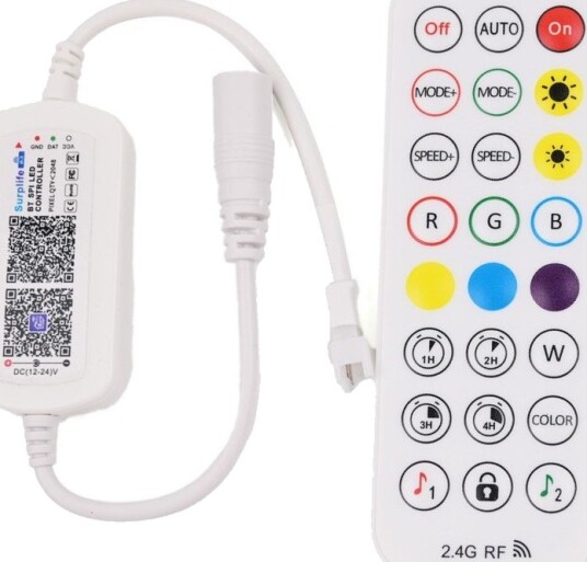 RGBIC kontroller med fjernkontroll Bluetooth Surplife RF trådløs slim fjernkontroll 3 pins RGBIC kontroller med fjernkontroll Bluetooth Surplife RF trådløs slim fjernkontroll 3 pins