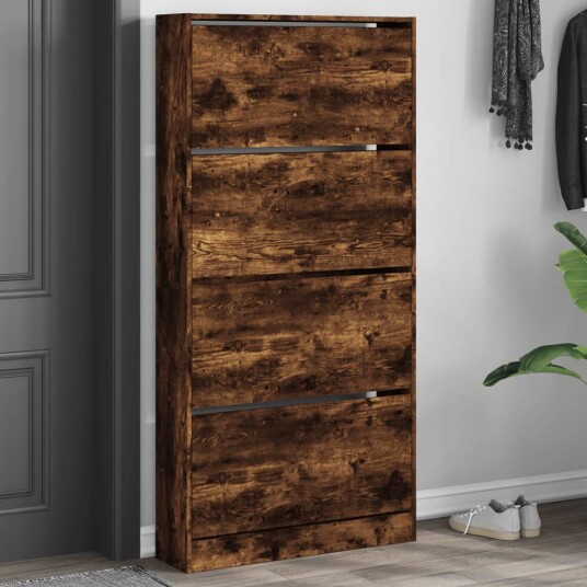  Skoskap med 4 vippeskuffer røkt eik 80x21x163,5 cm 8721012385627