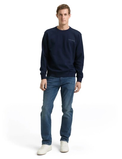 Tom Tailor Printed Crew Neck Sweater Navy M