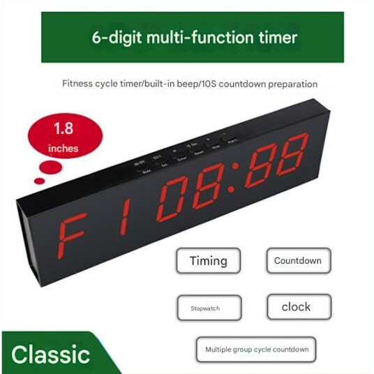 LED Gym Timer Stoppeklokke med Fjernkontroll Nedtelling/Opptelling Klokke Timer Intervalltimer