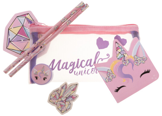 Unicorn Gems - Filled mesh pencil pouch w/station 092308156 Unicorn Gems - Filled mesh pencil pouch w/station 092308156