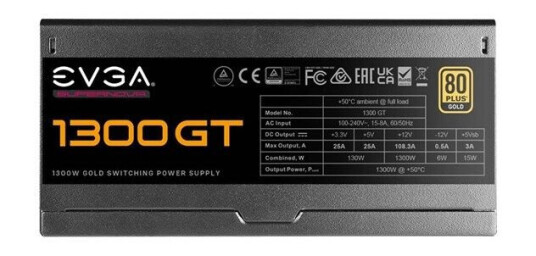 EVGA SuperNOVA 1300 GT Strømforsyning (PSU) - 1300 Watt - 135 mm - 80 Plus Gold sertifisert