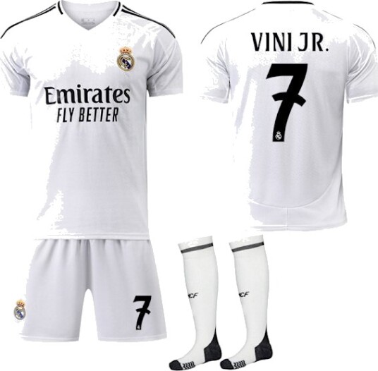 Real Madrid Hjemme Barn & Voksen Fotballtrøye med Sokker 2024-2025 Nr.7 VINI JR Nr.7 VINI JR.k Nr.7 VINI JR