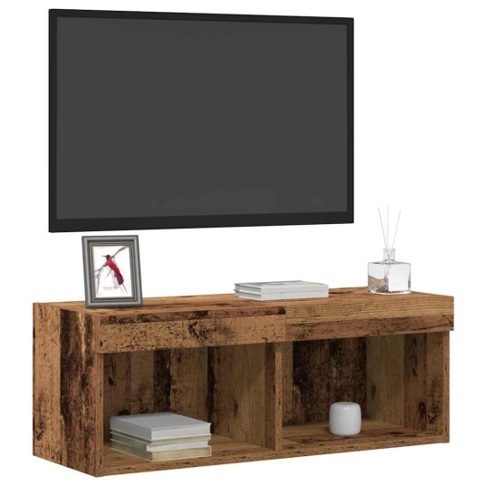  TV Veggskap med LED belysning i gammelt tre 80x30x30 cm