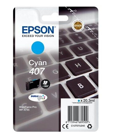 Epson 407 - L size - cyan - original - ink cartridge - Blekkpatron Blå Epson 407 - L size - cyan - original - ink cartridge - Blekkpatron Blå