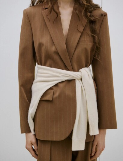 Mango Pinstripe Suit Blazer   Brown   XL