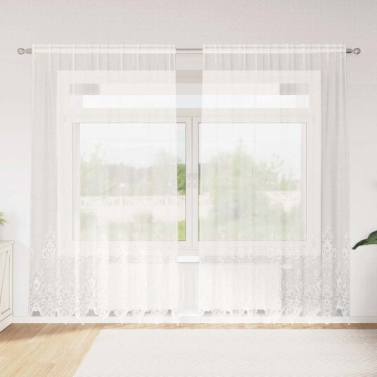 Gardiner med gardiner Blomster Hvit 200 x 200 cm Polyester