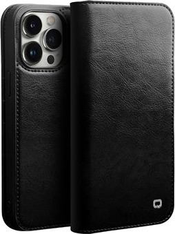 Qialino Classic iPhone 14 Pro Lommebok-deksel I Lær Svart