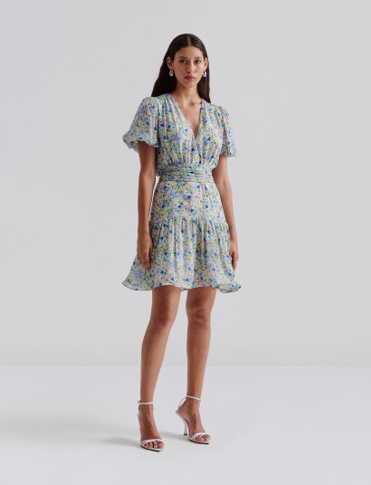 Malina Lone V-Neck Chiffong Mini Dress - Multi/patterned - 36