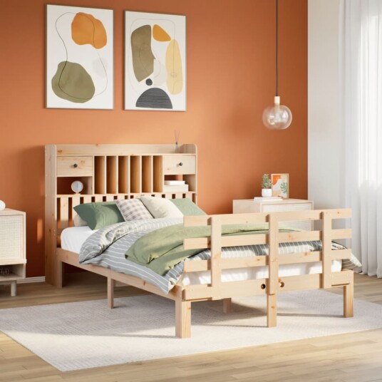  Seng med bokhylle uten madrass 135x190 cm heltre furu
