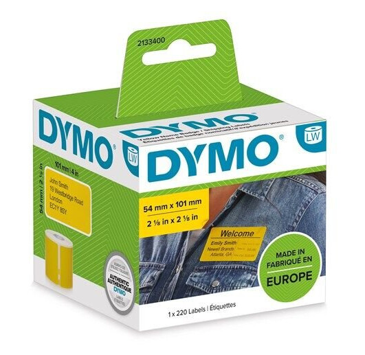 DYMO LW store forsendelsesetiketter/navneskilt (gul), 54mm x 101mm, ruller med 220 stk., original