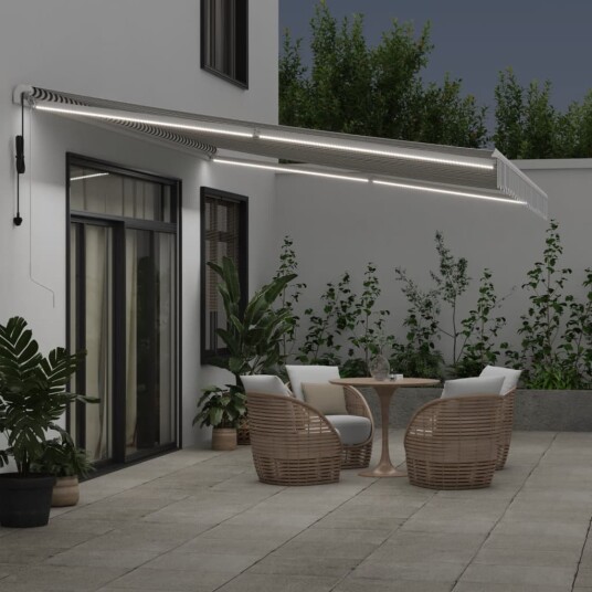  Automatisk uttrekkbar markise LED antrasitt og hvit 500x350 cm