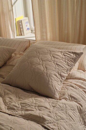 Ellos Home Putetrekk Elly Quilted i resirkulert halvlinne Beige