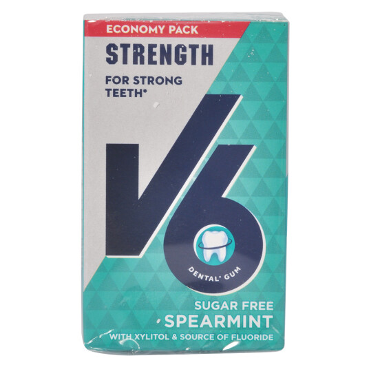 V6 Dental Strong Teeth Spearmint Fluor Tyggegummi Økonomipakke 70 g