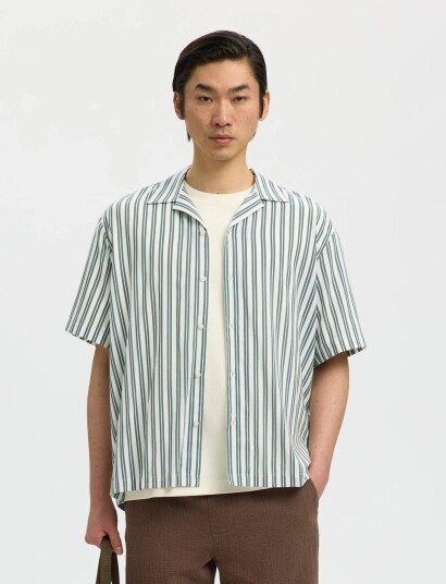 Selected Slhrlxair Mix Ss Shirt   Cream   XXL