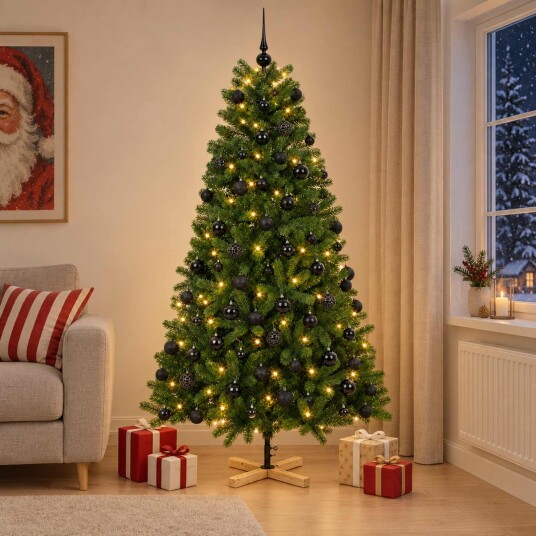 vidaXL Kunstig juletre med julekuler 210 cm 300 LED-lys Varmhvit PVC