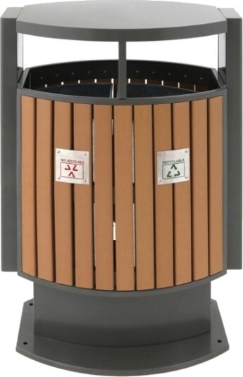 Udendørs Affaldsspand V Part Grå Stål/Træ 2 Rums 2X39 L Med Inderspand I Metal Ilddæmpende