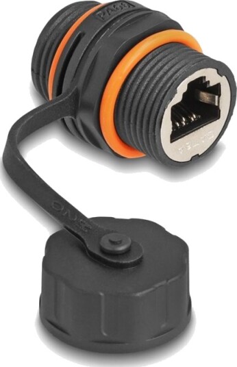 Delock Nettverkkopler Rj-45 Hunn Til Rj-45 Hunn Stp Cat 6A Stifttilordnin 1:1 M20 Thread Built-In Sealing Cap Svart